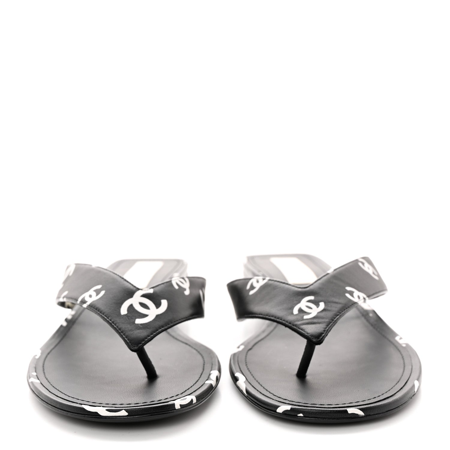 Chanel Printed Lambskin Coco Beach Thong Sandals 41 Black White 2 of 14
