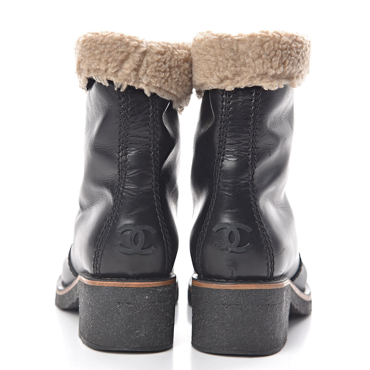 Shearling Calfskin Short Boots 37 Black