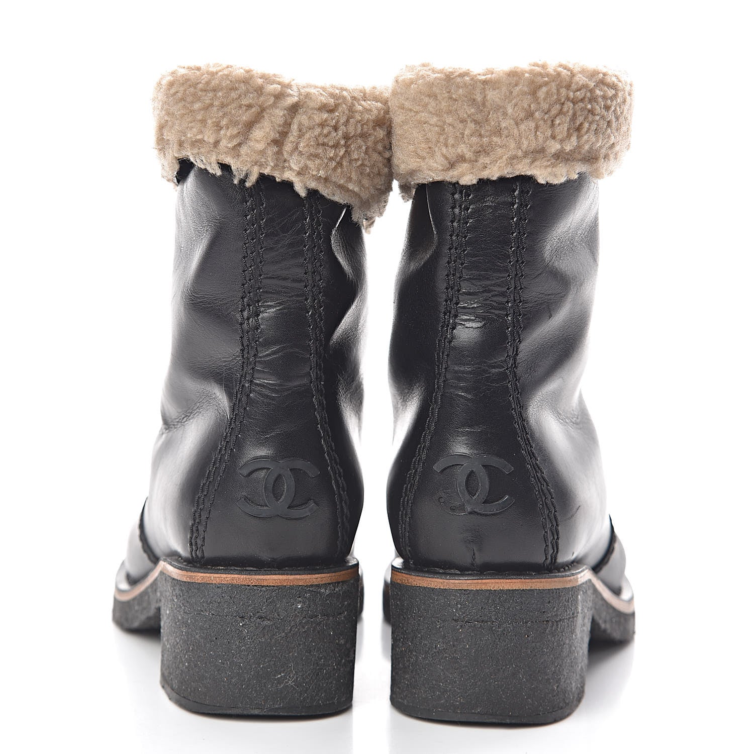 Chanel Shearling Calfskin Short Boots 37 Black 5 of 12
