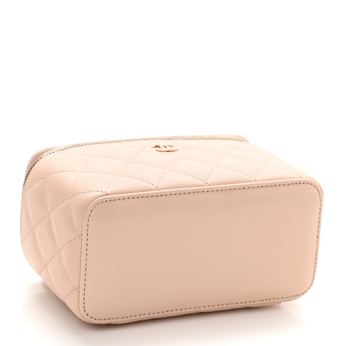 Caviar Quilted Small Vanity Case With Chain Light Beige