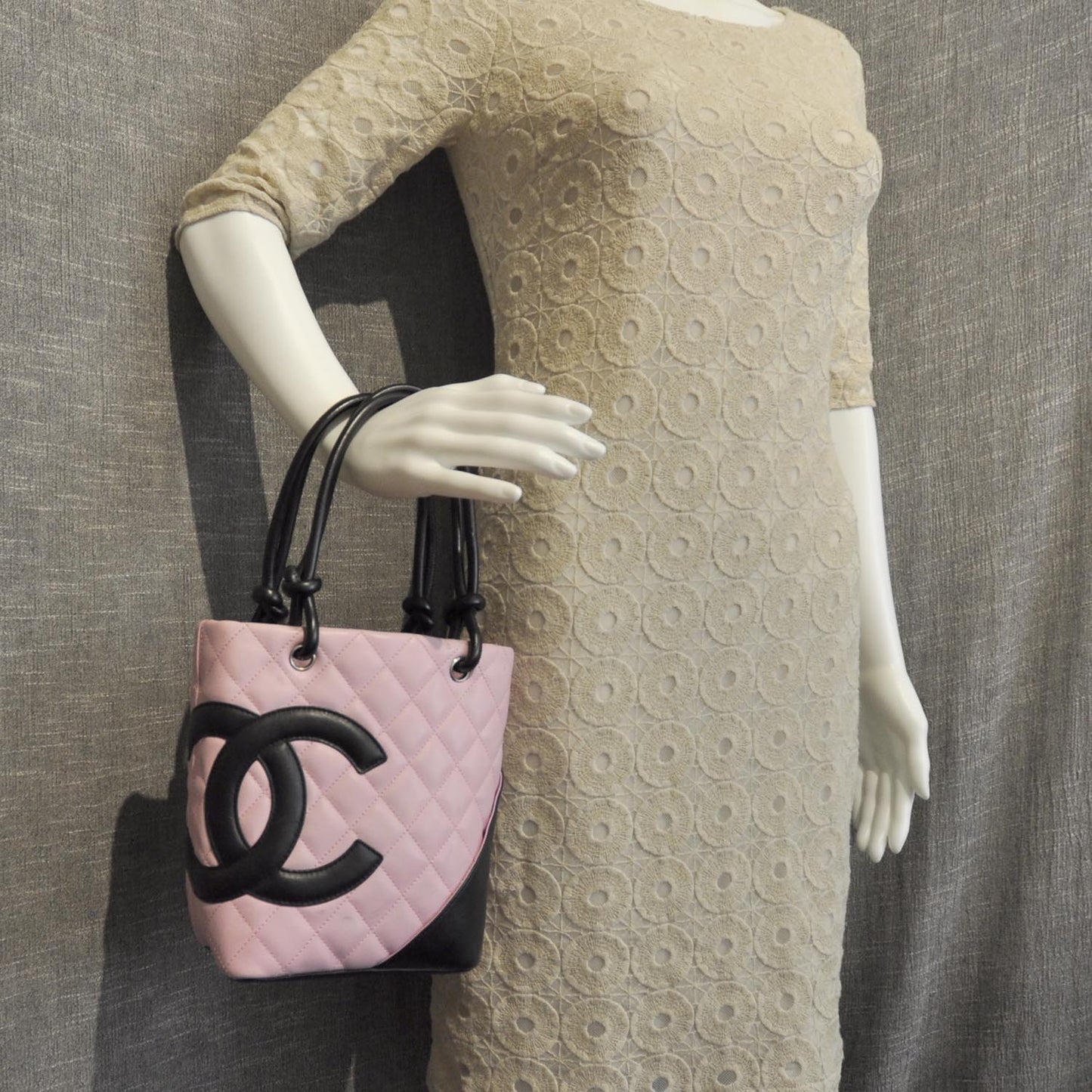 Calfskin Quilted Small Cambon Tote Pink Black