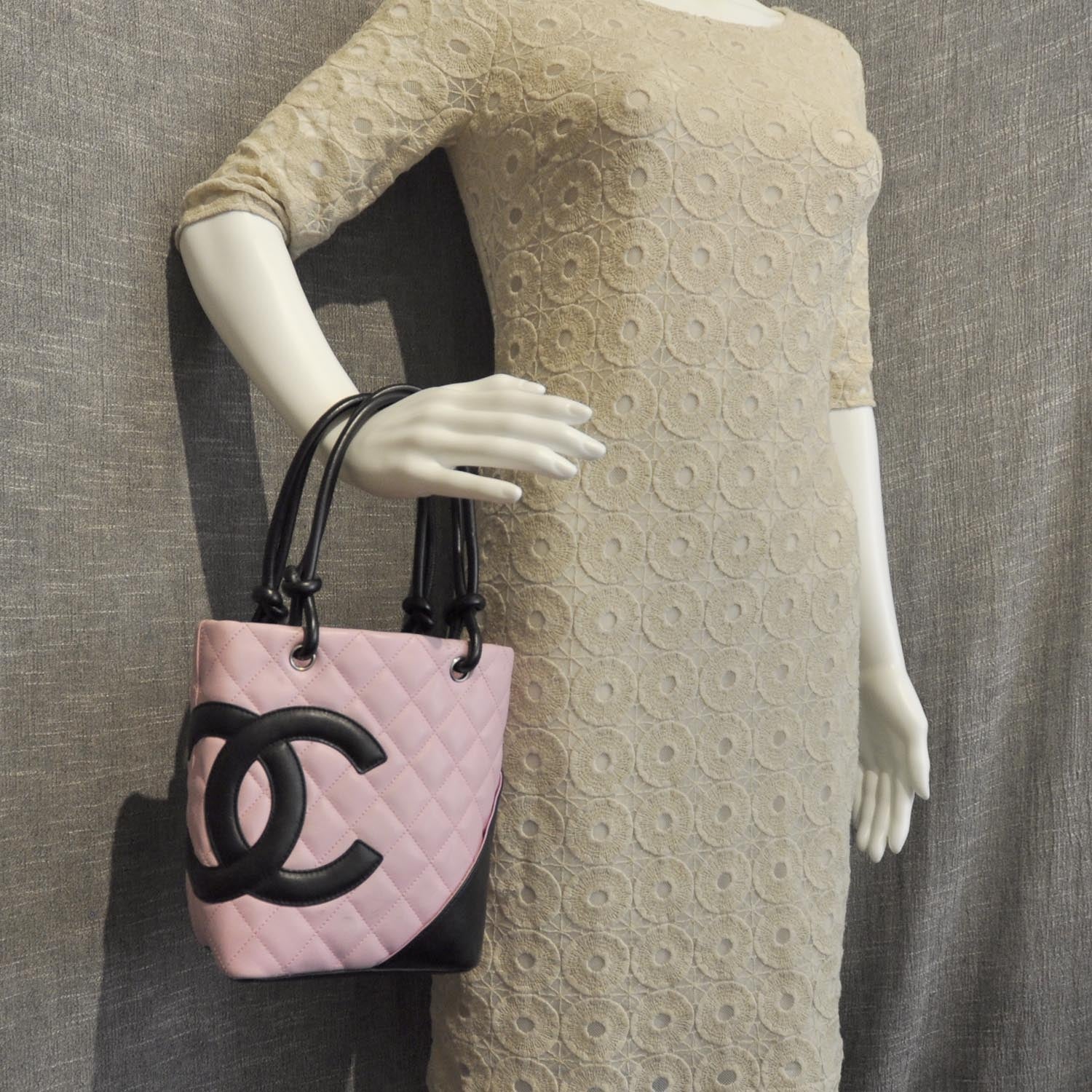 Chanel Calfskin Quilted Small Cambon Tote Pink Black 2 of 10