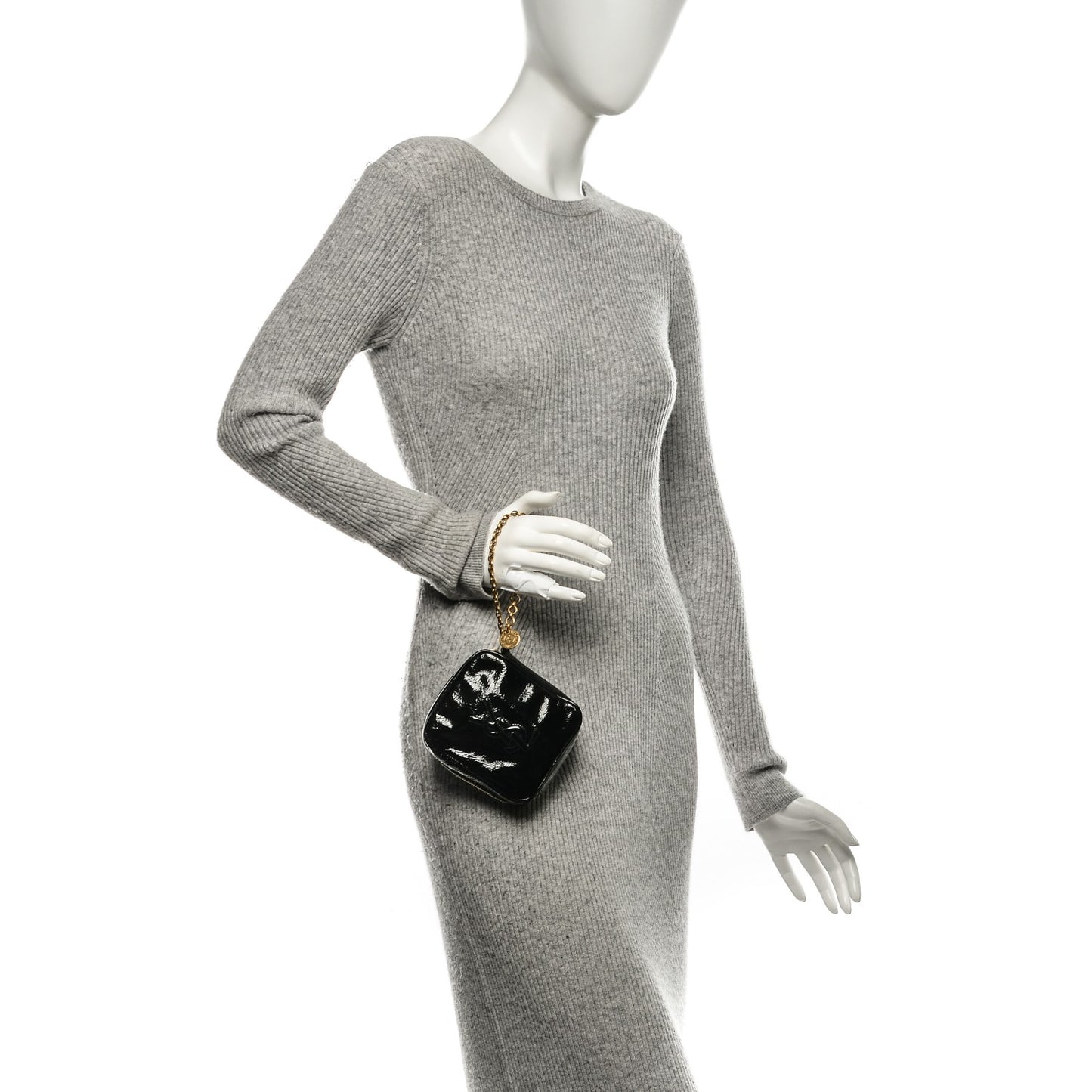 Textured Patent Monogram Mini Wristlet Black