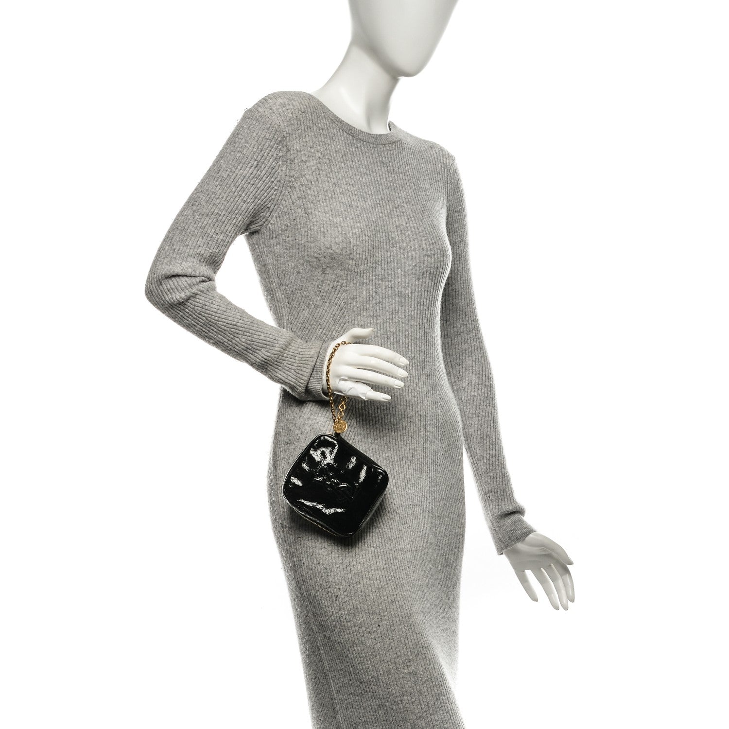 Saint Laurent Textured Patent Monogram Mini Wristlet Black 2 of 8