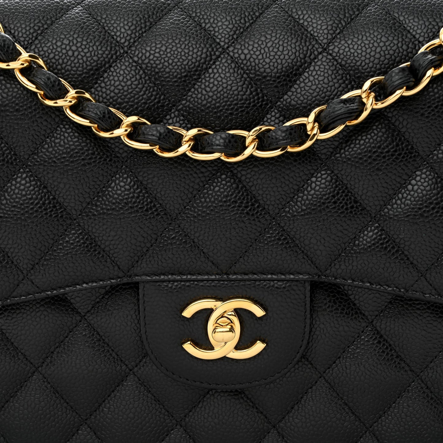 Caviar Quilted Jumbo Double Flap Black