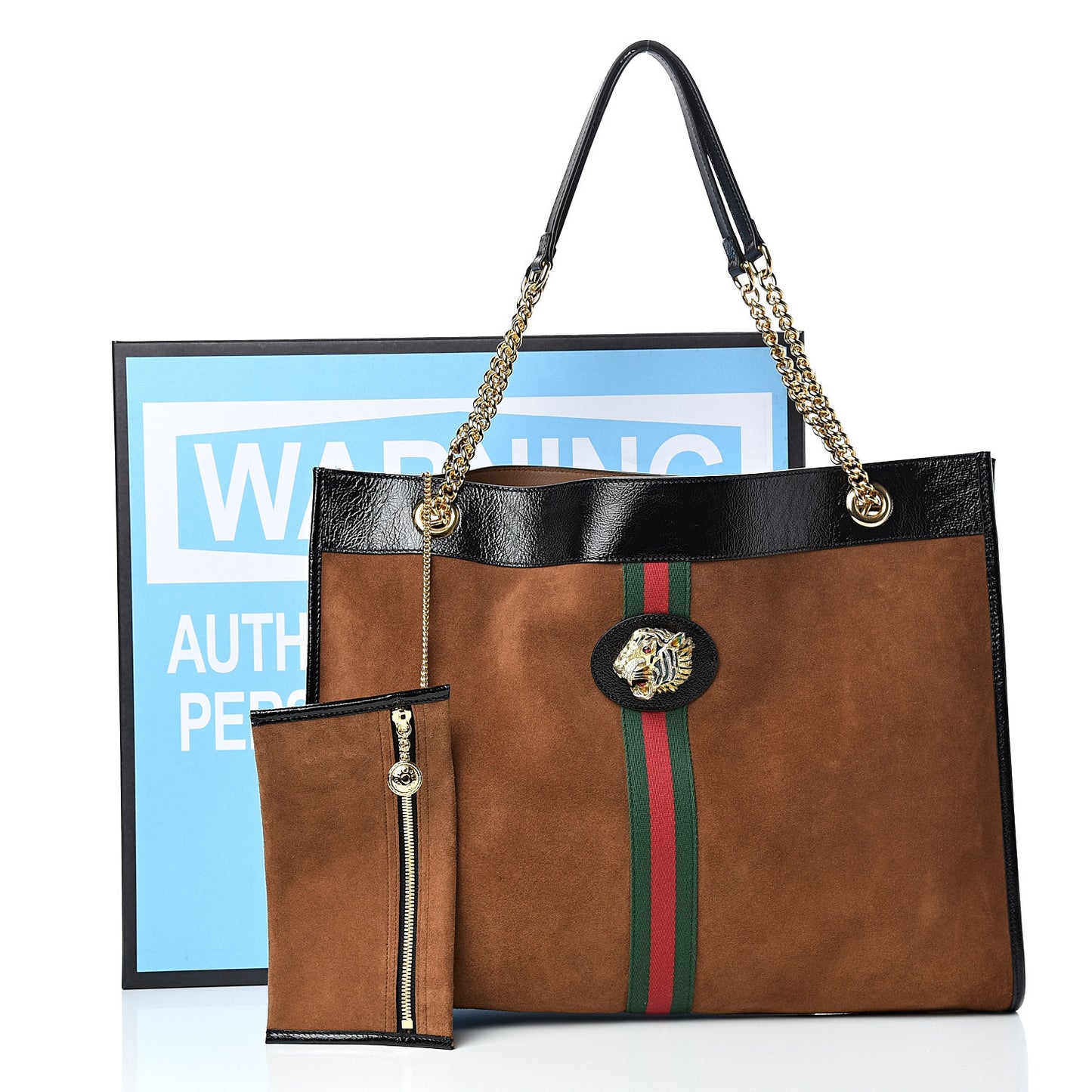 Suede Patent Large Rajah Chain Tote Nocciola Black
