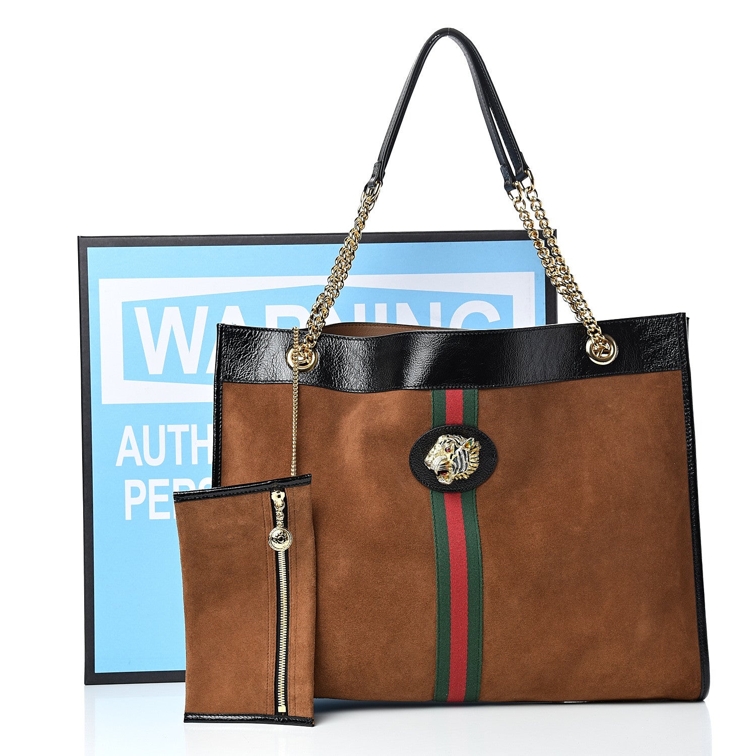 Gucci Suede Patent Large Rajah Chain Tote Nocciola Black 12 of 12
