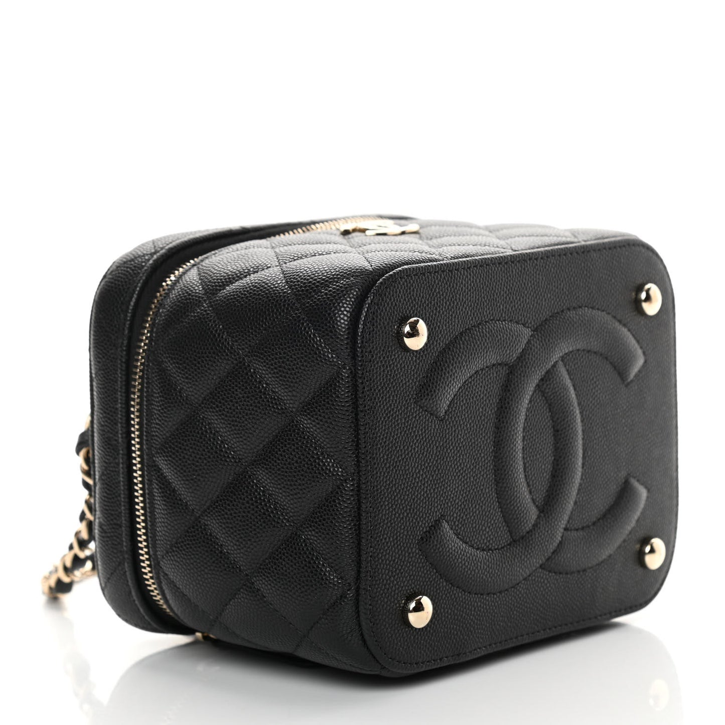 Caviar Quilted Small Top Handle Vanity Case With Chain Black