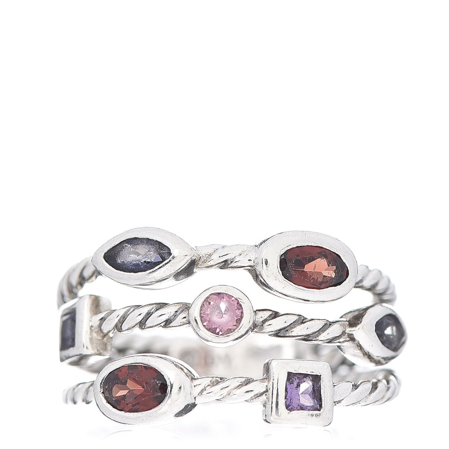 Sterling Silver Iolite Garnet Tourmaline Amethyst Confetti 3 Row Ring 53 6.5