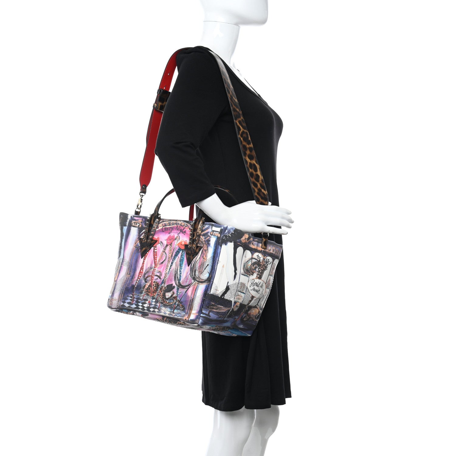 Christian Louboutin Neoprene Cabaraparis Spikes Small Tote Leopard Multicolor 2 of 9