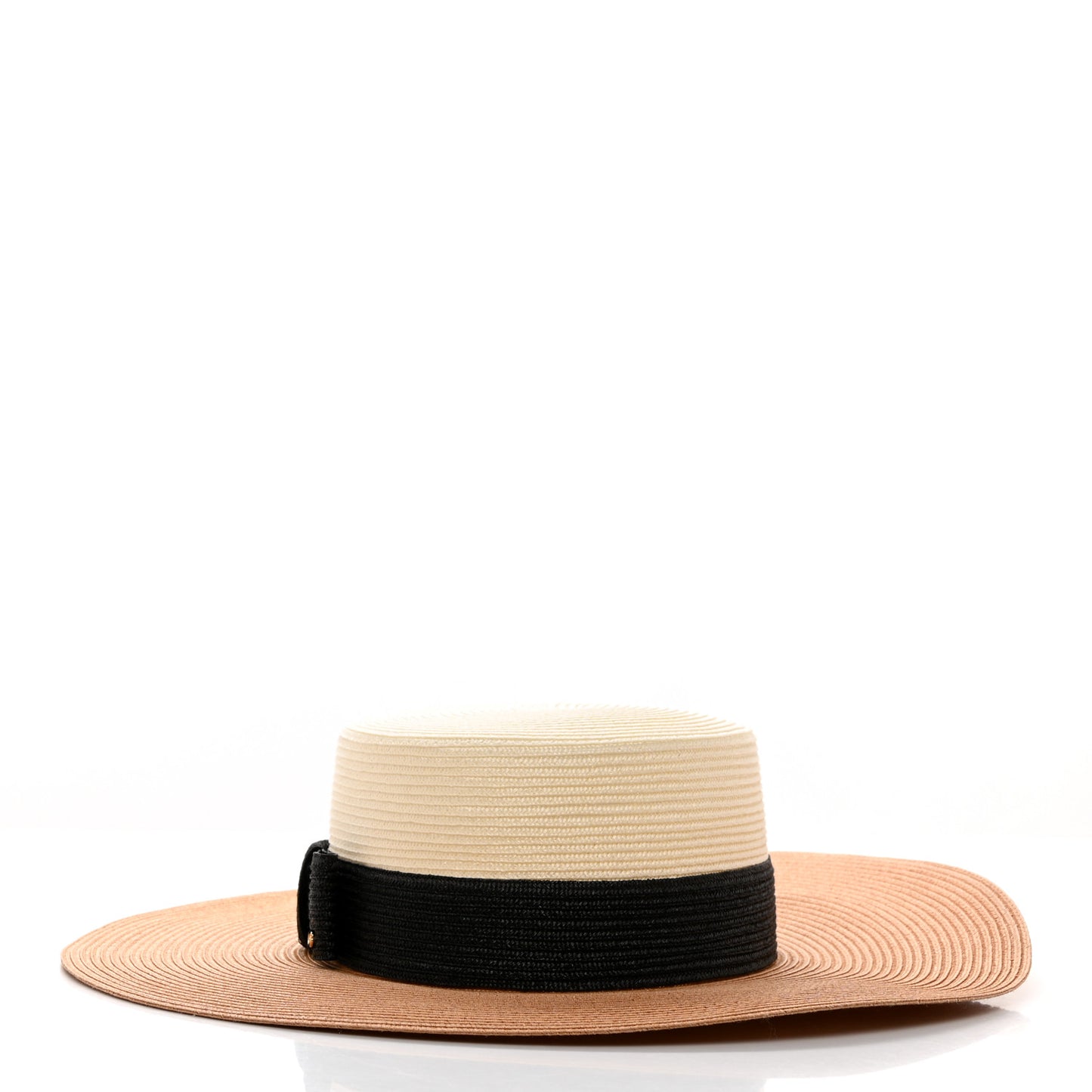 Straw Effect Fabric Wide Brim Hat With Bow XS White Black