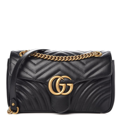 Gucci Calfskin Matelasse Small GG Marmont Shoulder Bag Black 1 of 8