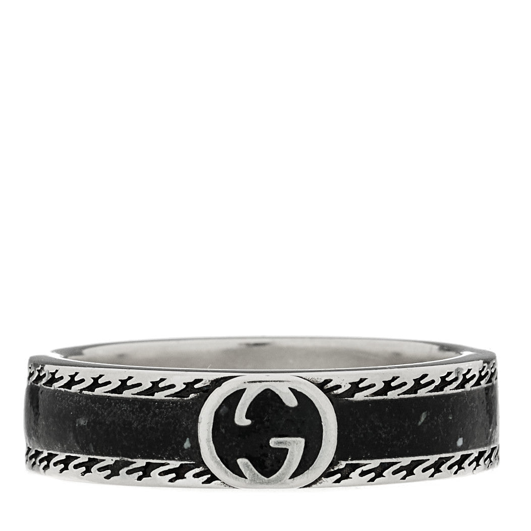 Gucci Sterling Silver Enamel Interlocking G Band Ring 65 11 Black 1 of 6