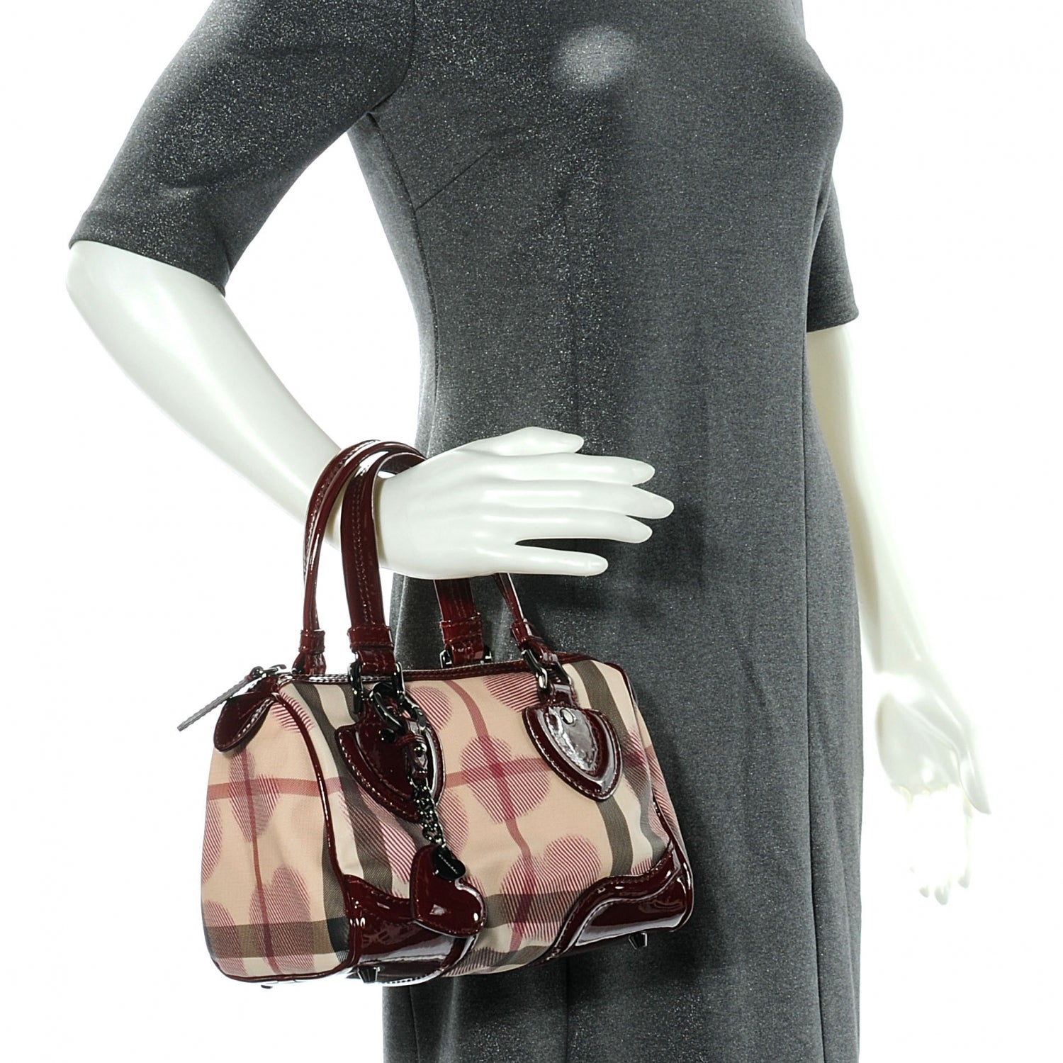 Burberry Nova Check Heart Small Chester Bowling Bag Berry Red 2 of 10