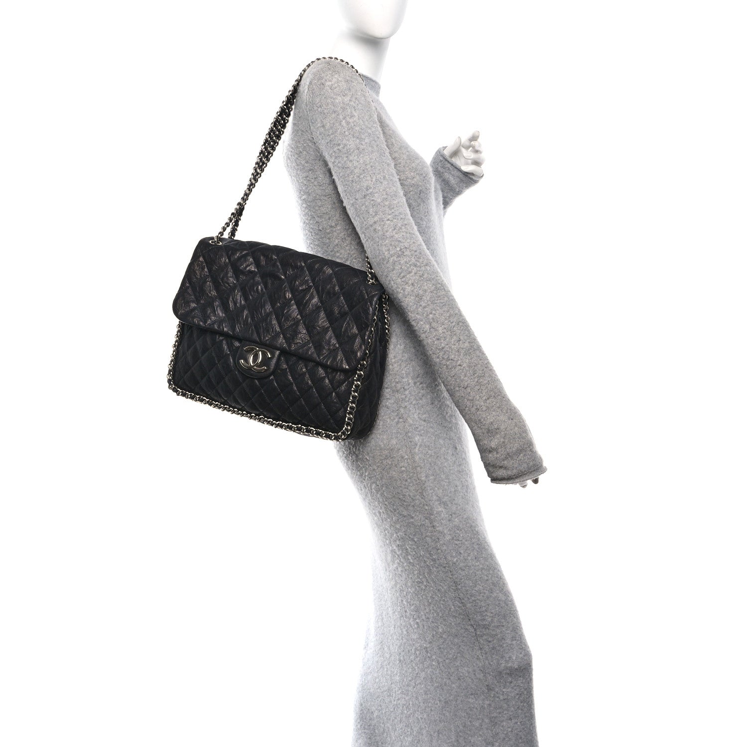 Chanel Washed Lambskin Quilted Maxi Chain Around Flap Black 2 of 10