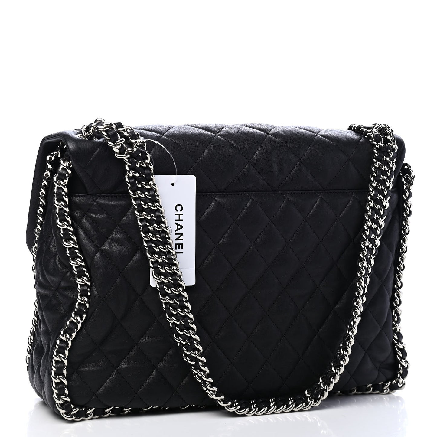 Washed Lambskin Quilted Maxi Chain Around Flap Black