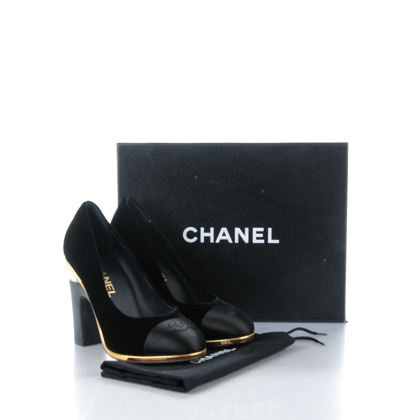 Velvet Satin Cap Toe Pearl Pumps 37 Black