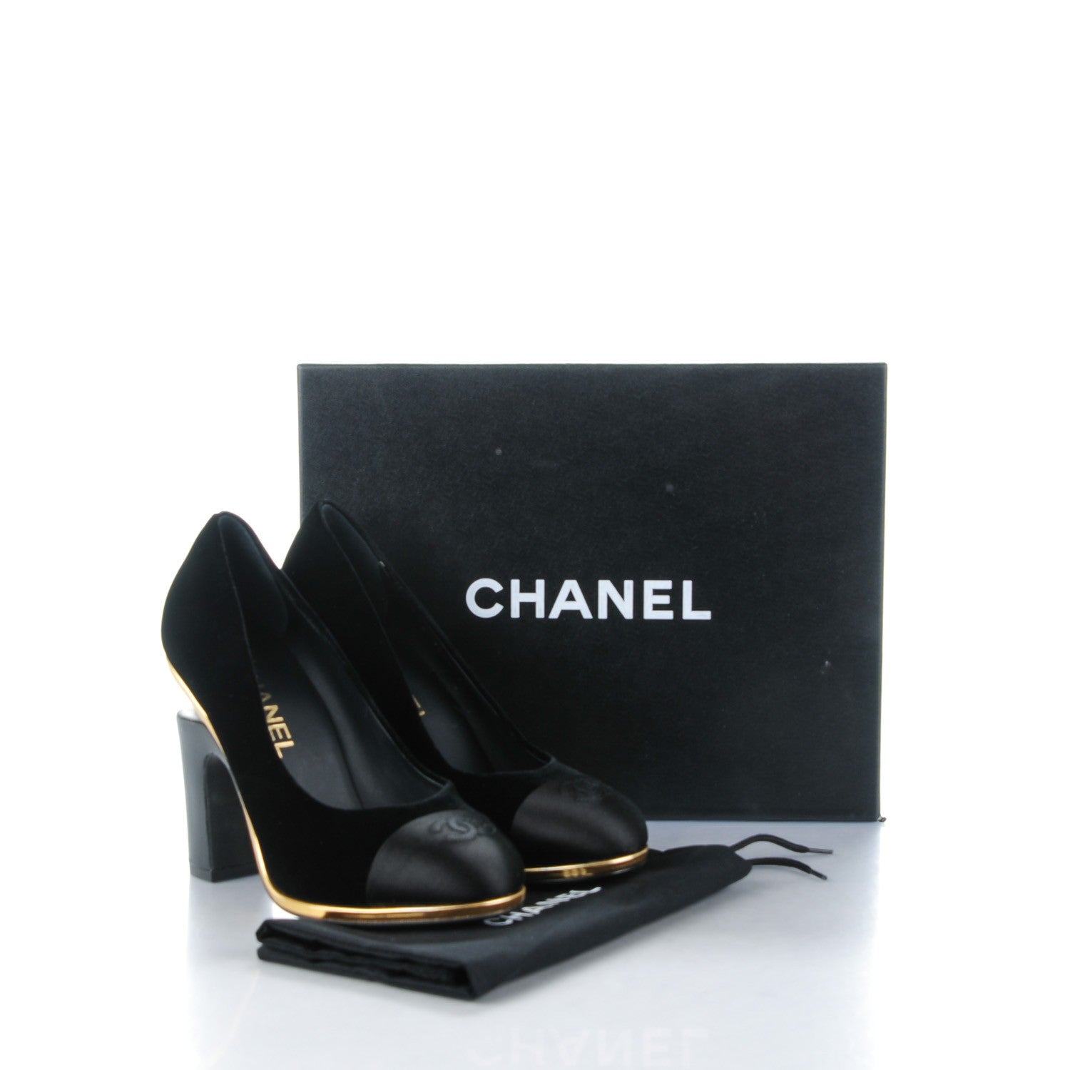 Chanel Velvet Satin Cap Toe Pearl Pumps 37 Black 8 of 8