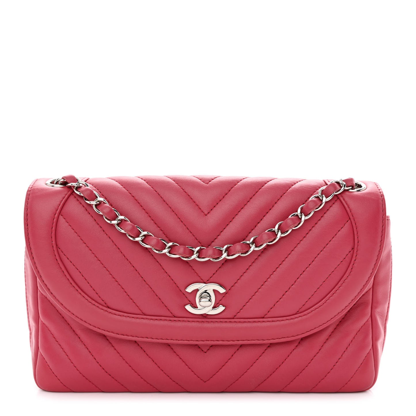 Lambskin Chevron Medium Single Flap Fuchsia