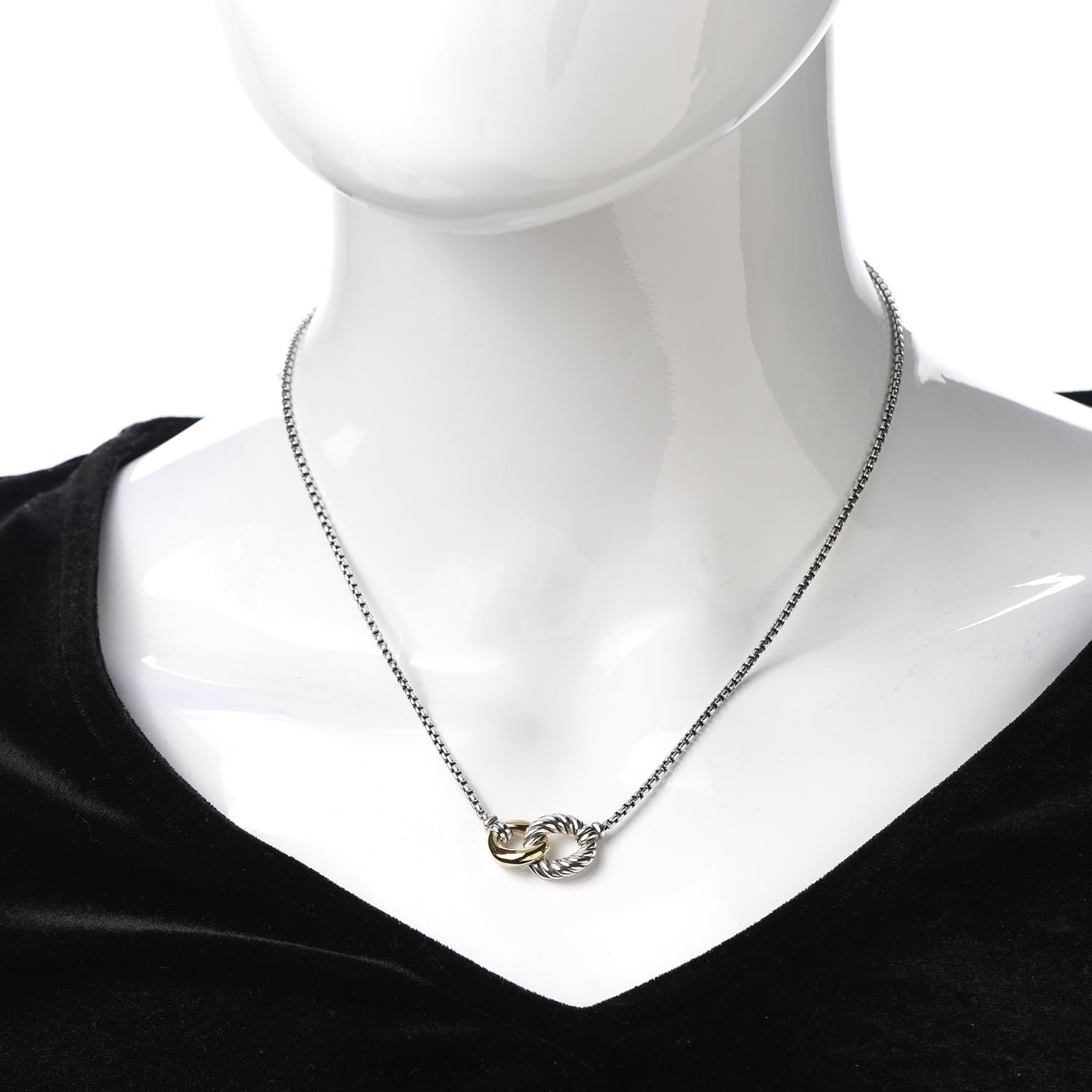David Yurman Sterling Silver 18K Yellow Gold Belmont Pendant Necklace 2 of 5