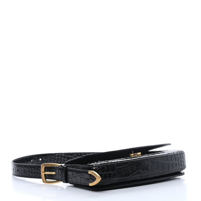 Balenciaga Shiny Calfskin Crocodile Embossed Ghost Sling Bag Black 4 of 12