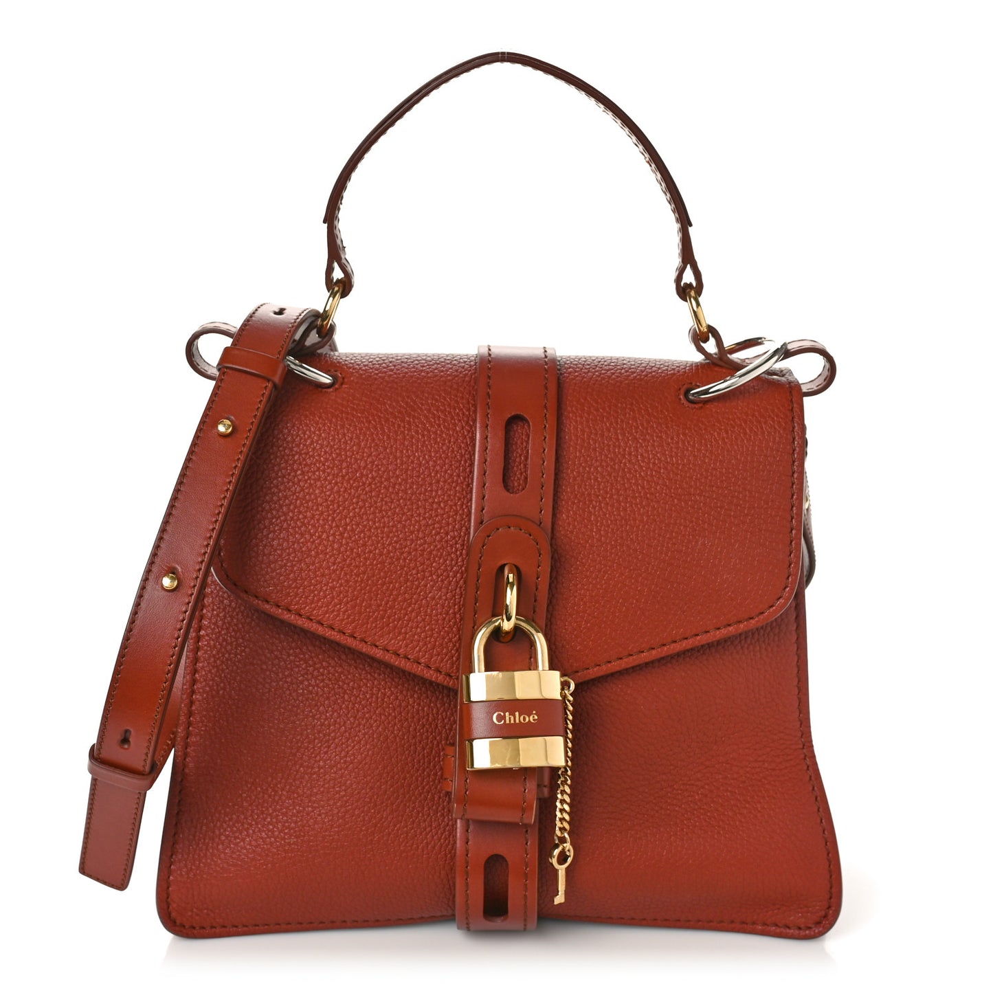 Shiny Grained Calfskin Medium Aby Day Shoulder Bag Sepia Brown