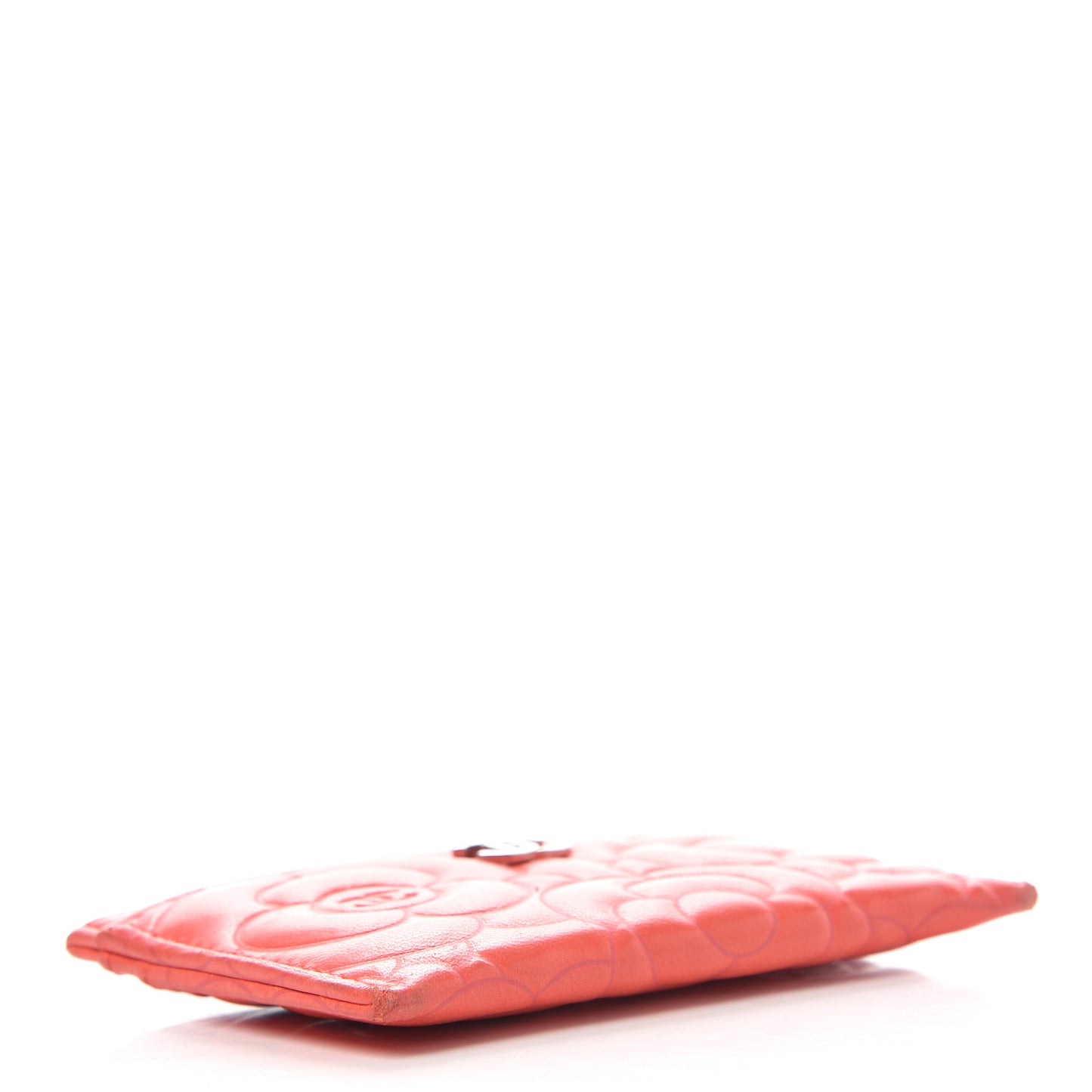 Goatskin Camellia Embossed Card Holder Coral
