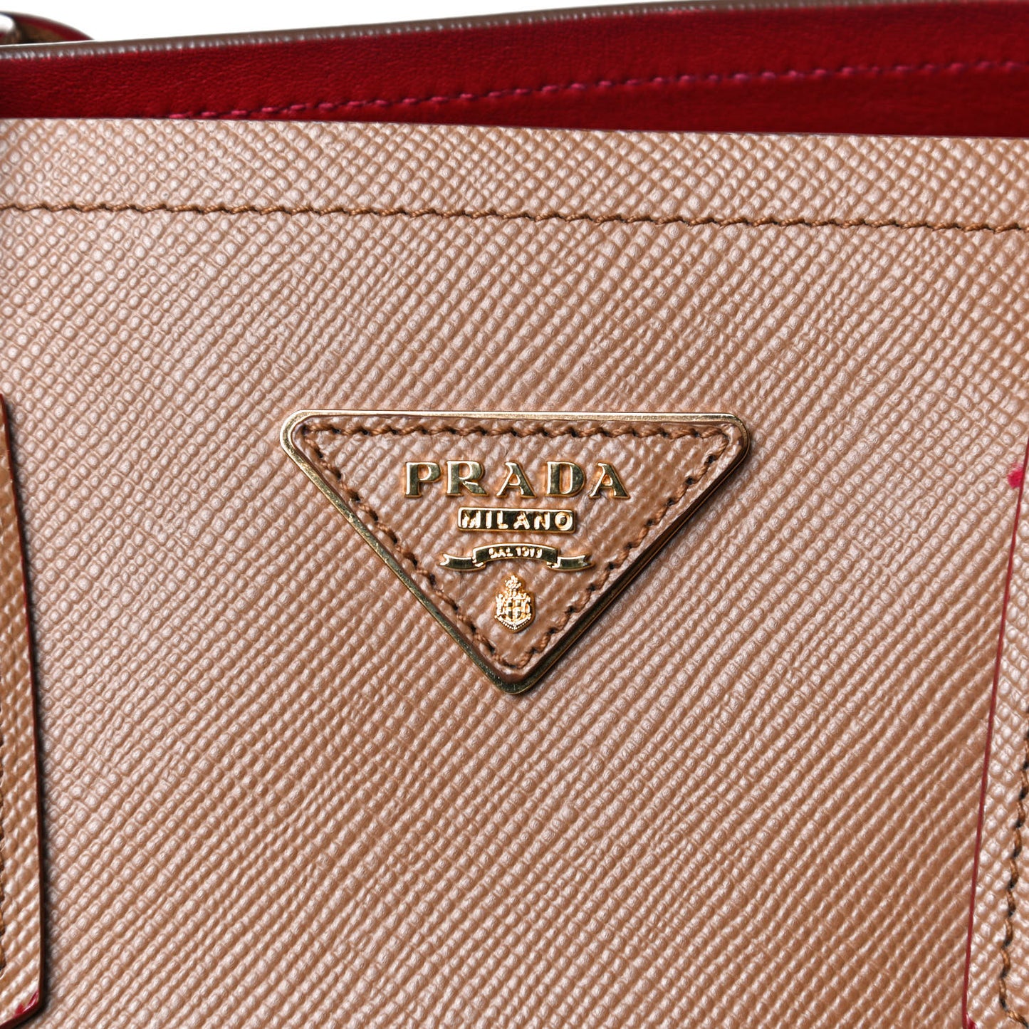 Saffiano Cuir Medium Double Handle Bag Caramel Fuoco