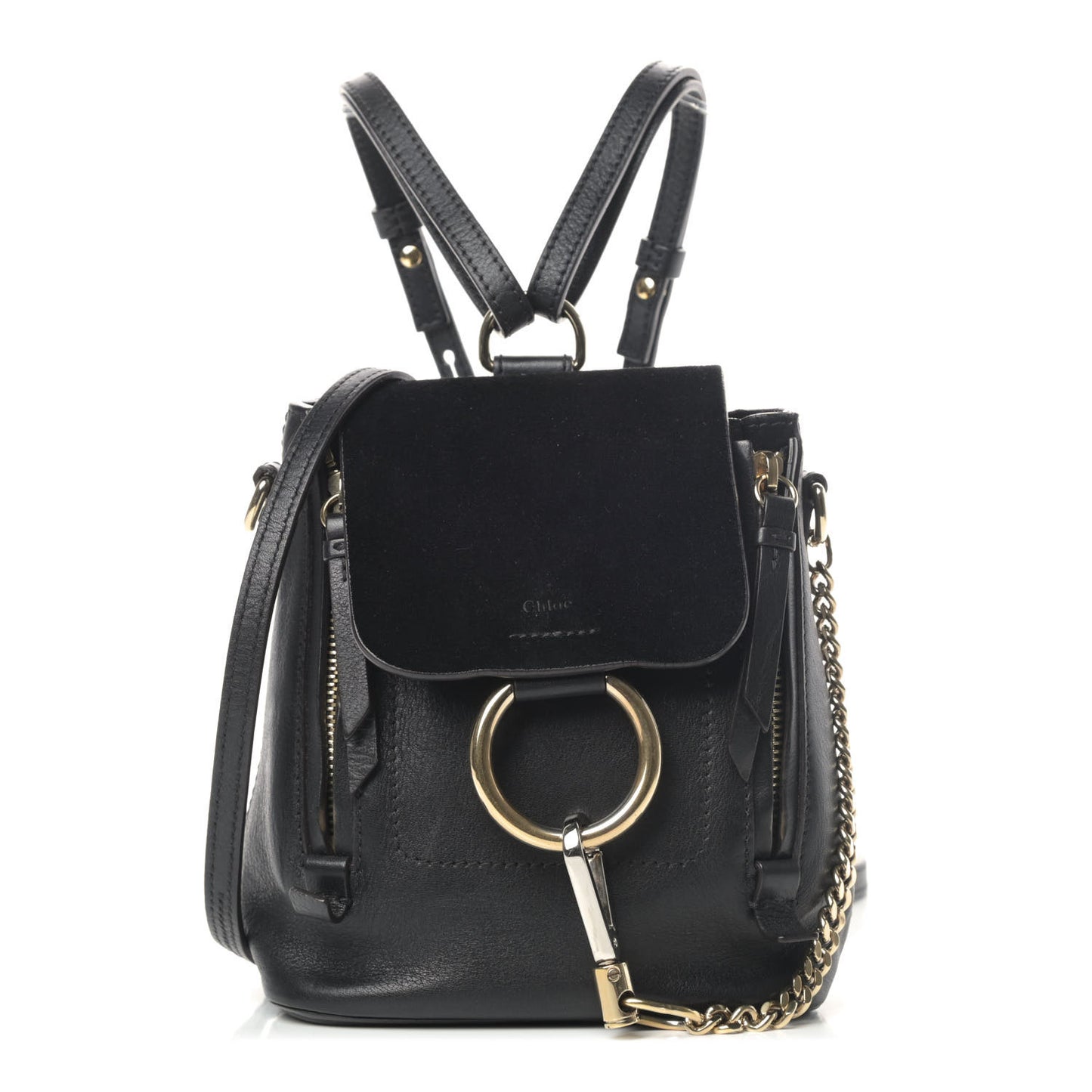 Suede Calfskin Mini Faye Backpack Black