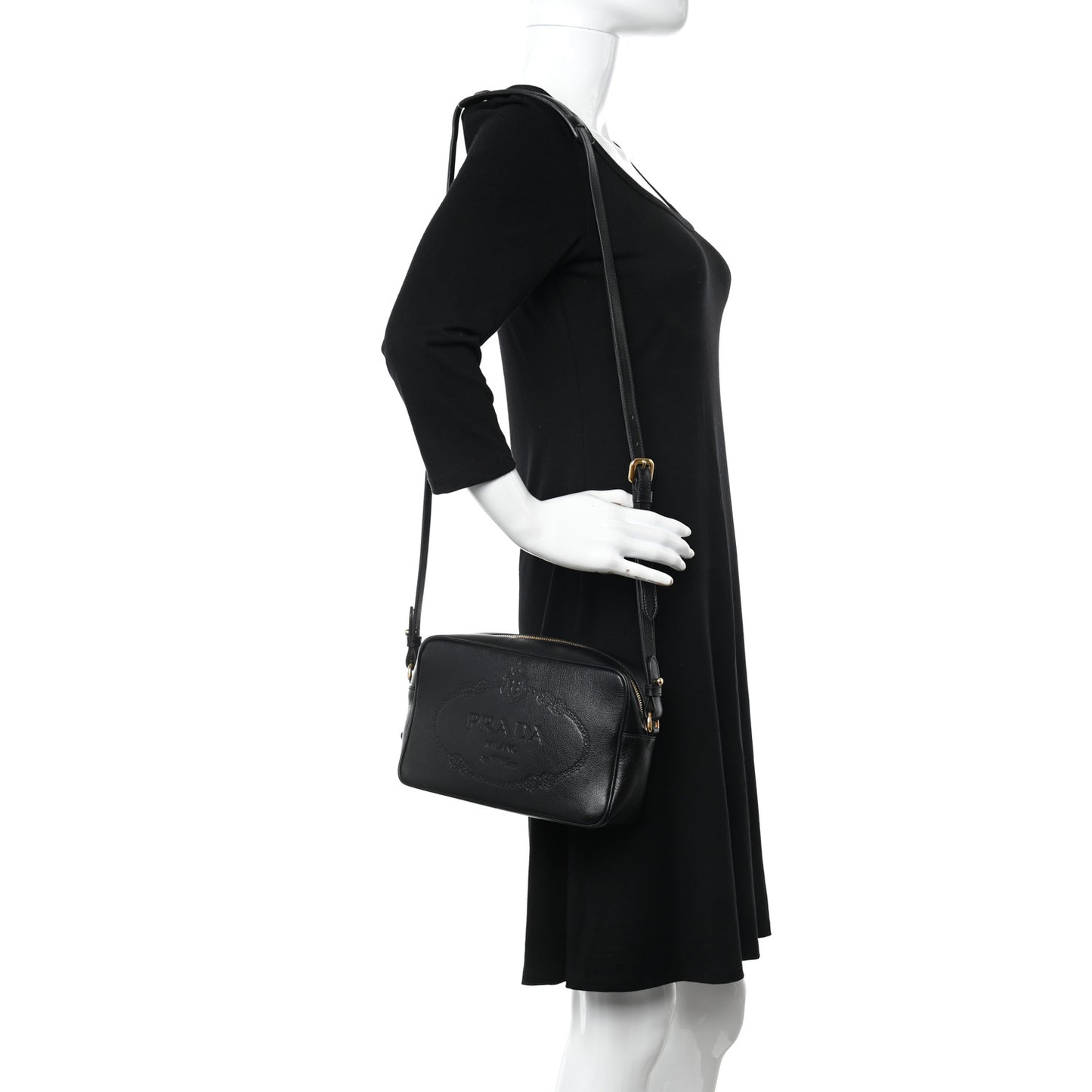 Glace Calfskin Embossed Logo Crossbody Black