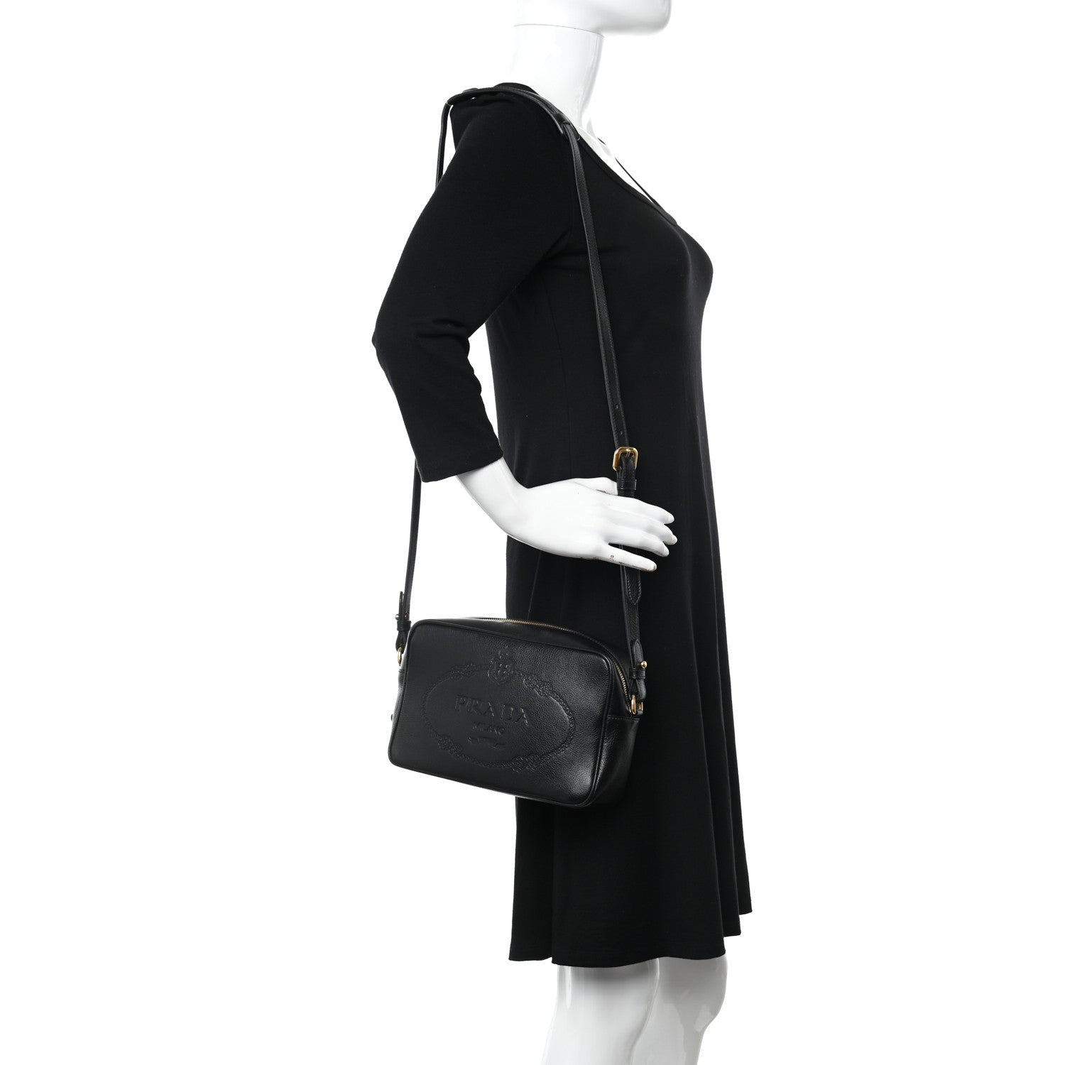Prada Glace Calfskin Embossed Logo Crossbody Black 2 of 9