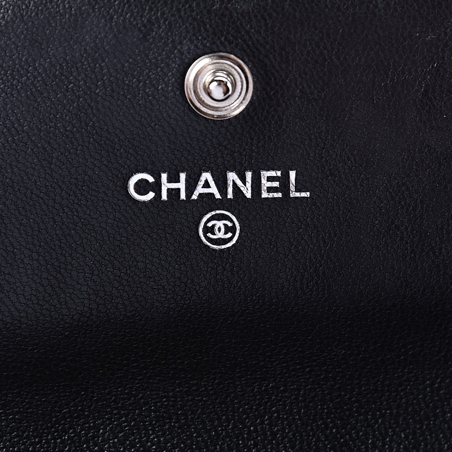 Lambskin Embossed Camellia Large Gusset Flap Wallet Black