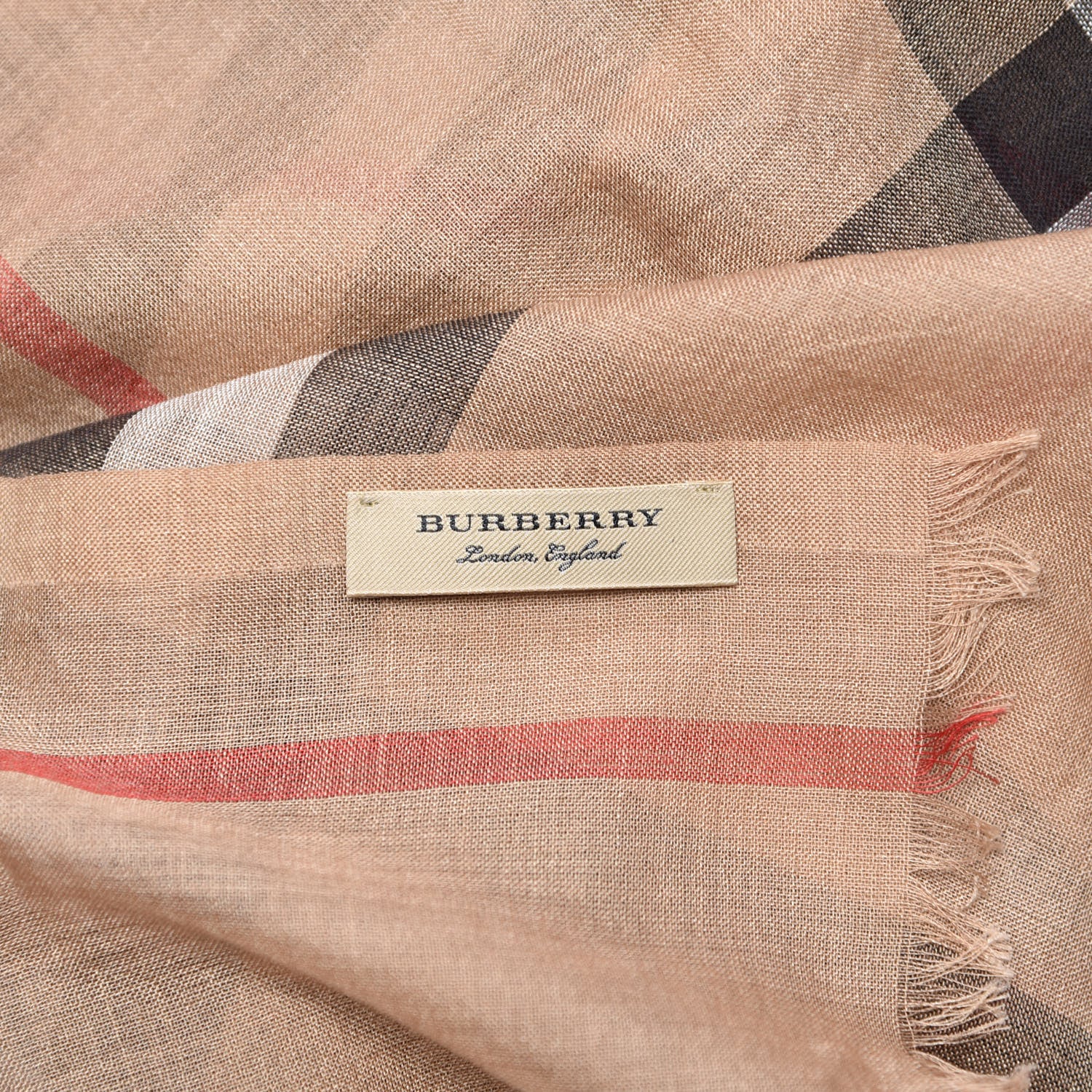 Burberry Wool Silk House Check Lightweight Scarf Camel 5 of 5