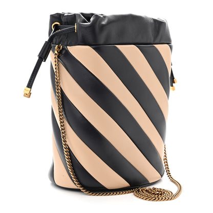 Saint Laurent Lambskin Striped Drawstring Bag Black Beige 3 of 10