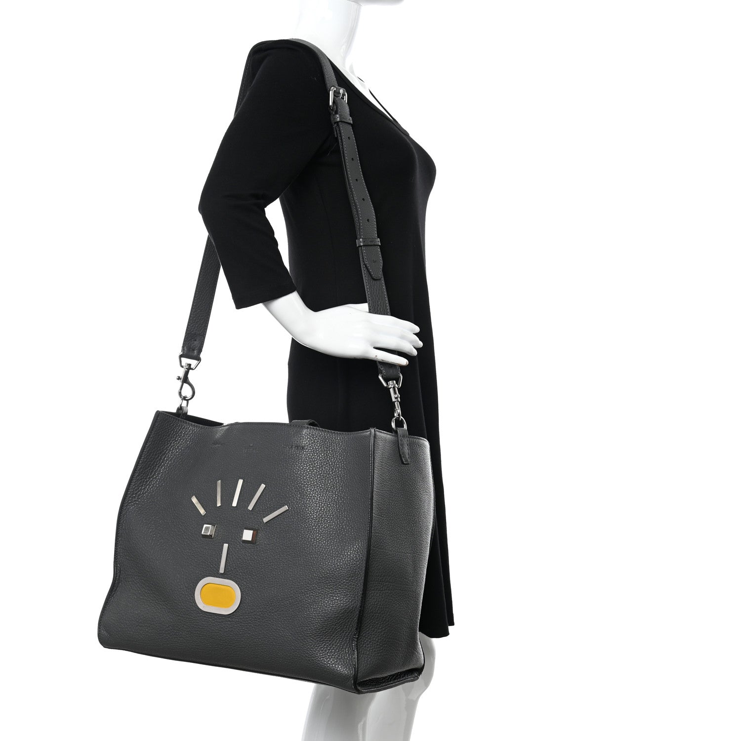 Fendi Calfskin Romano Selleria Faces No Words Emoticon Bag Asfalto 2 of 9