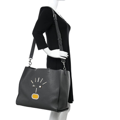 Fendi Calfskin Romano Selleria Faces No Words Emoticon Bag Asfalto 2 of 9