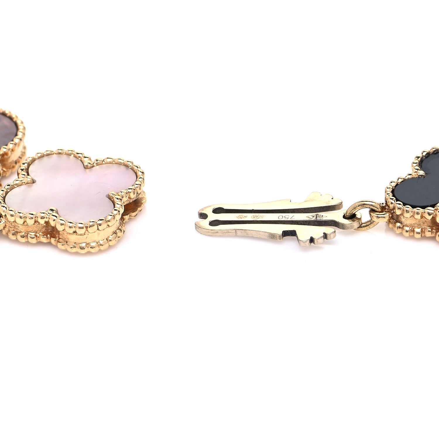 Van Cleef & Arpels 18K Yellow Gold Mother of Pearl Black Onyx 26mm Alhambra Quartz Watch 6 of 7
