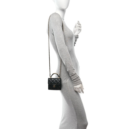Chanel Lambskin Quilted Metal Top Handle Flap Clutch With Chain Black 2 of 12
