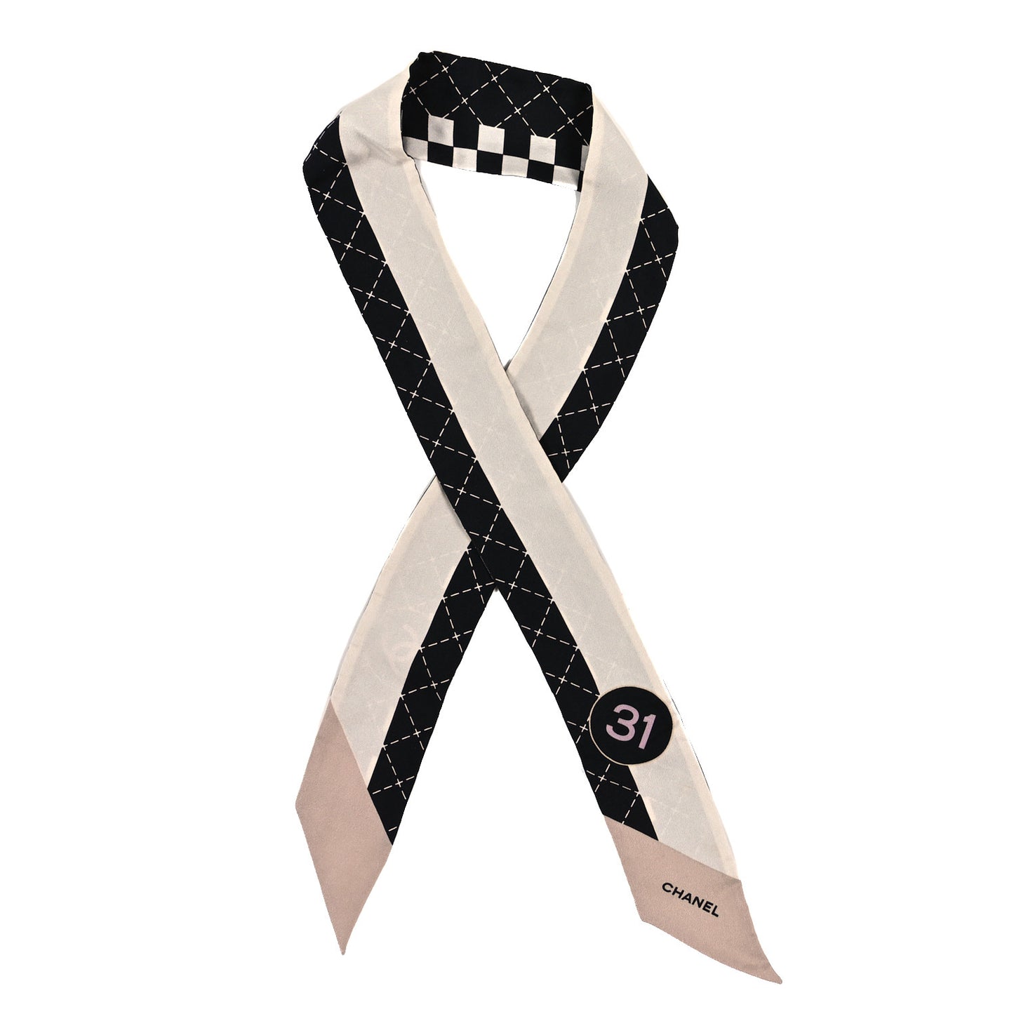 Silk CC Slim Bandeau Scarf Black Ecru Light Beige