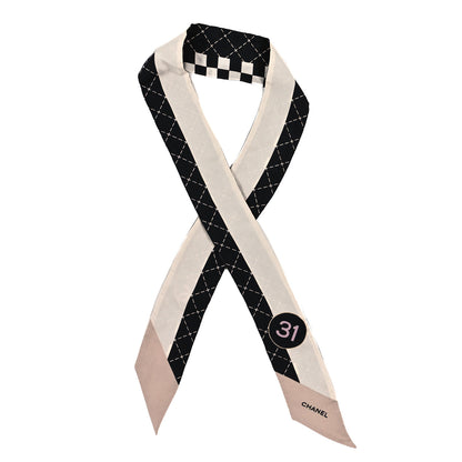 Chanel Silk CC Slim Bandeau Scarf Black Ecru Light Beige 1 of 3