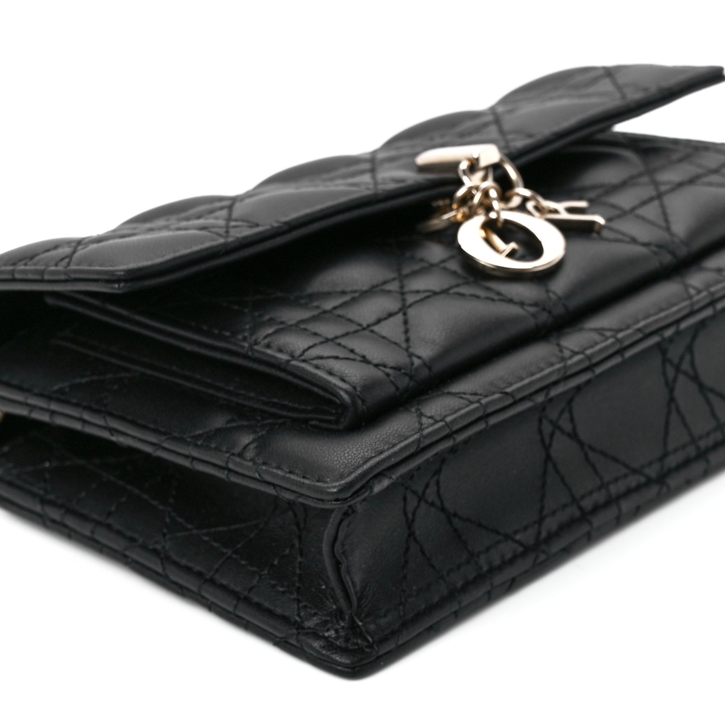 Lambskin Cannage Lady Dior Chain Pouch Black