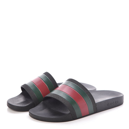 Gucci Rubber Web Mens Pool Slide Sandals 8 Black Green Red 3 of 6