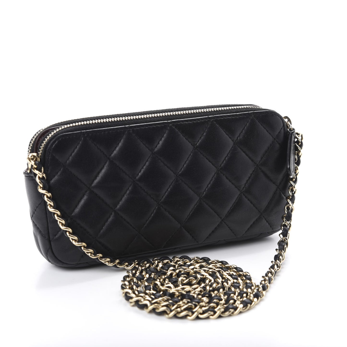 Lambskin Quilted Small Clutch With Chain Black