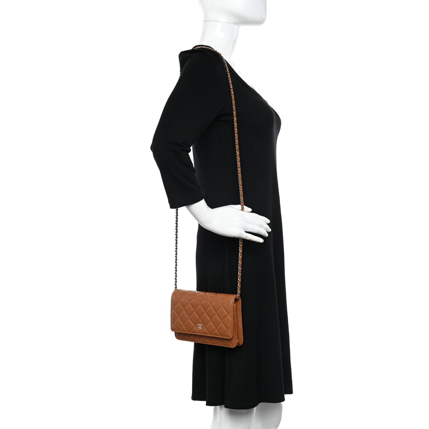 Lambskin Quilted Wallet On Chain WOC Camel