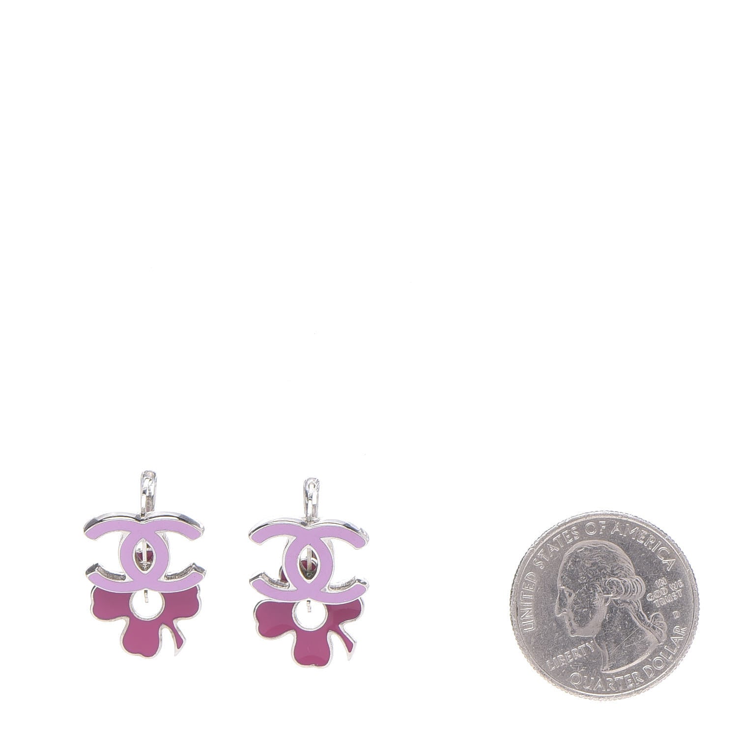 Chanel Enamel Clover CC Earrings Pink Silver 2 of 5