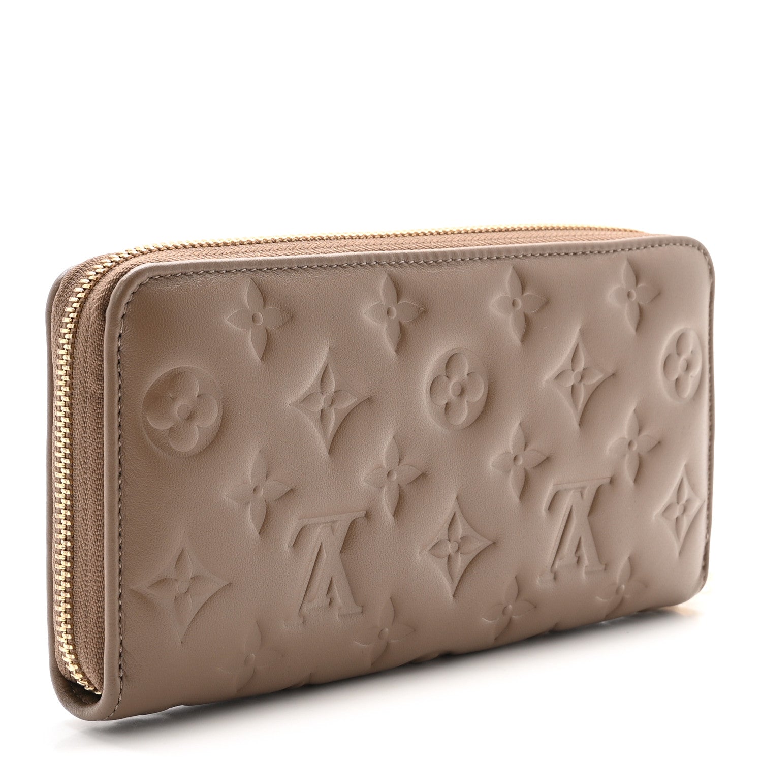 Louis Vuitton Lambskin Embossed Monogram Coussin Zippy Wallet Taupe 3 of 6