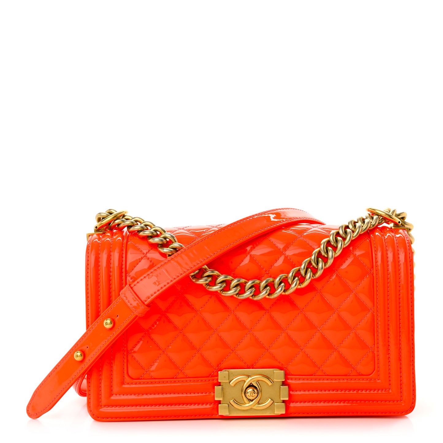 Patent Quilted Medium Boy Flap Orange