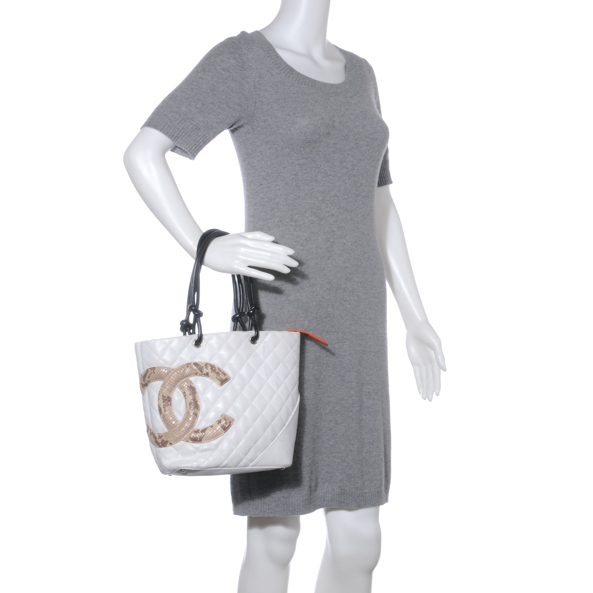 Chanel Calfskin Python Quilted Cambon Medium Tote White 2 of 8