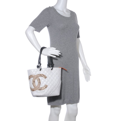 Chanel Calfskin Python Quilted Cambon Medium Tote White 2 of 8
