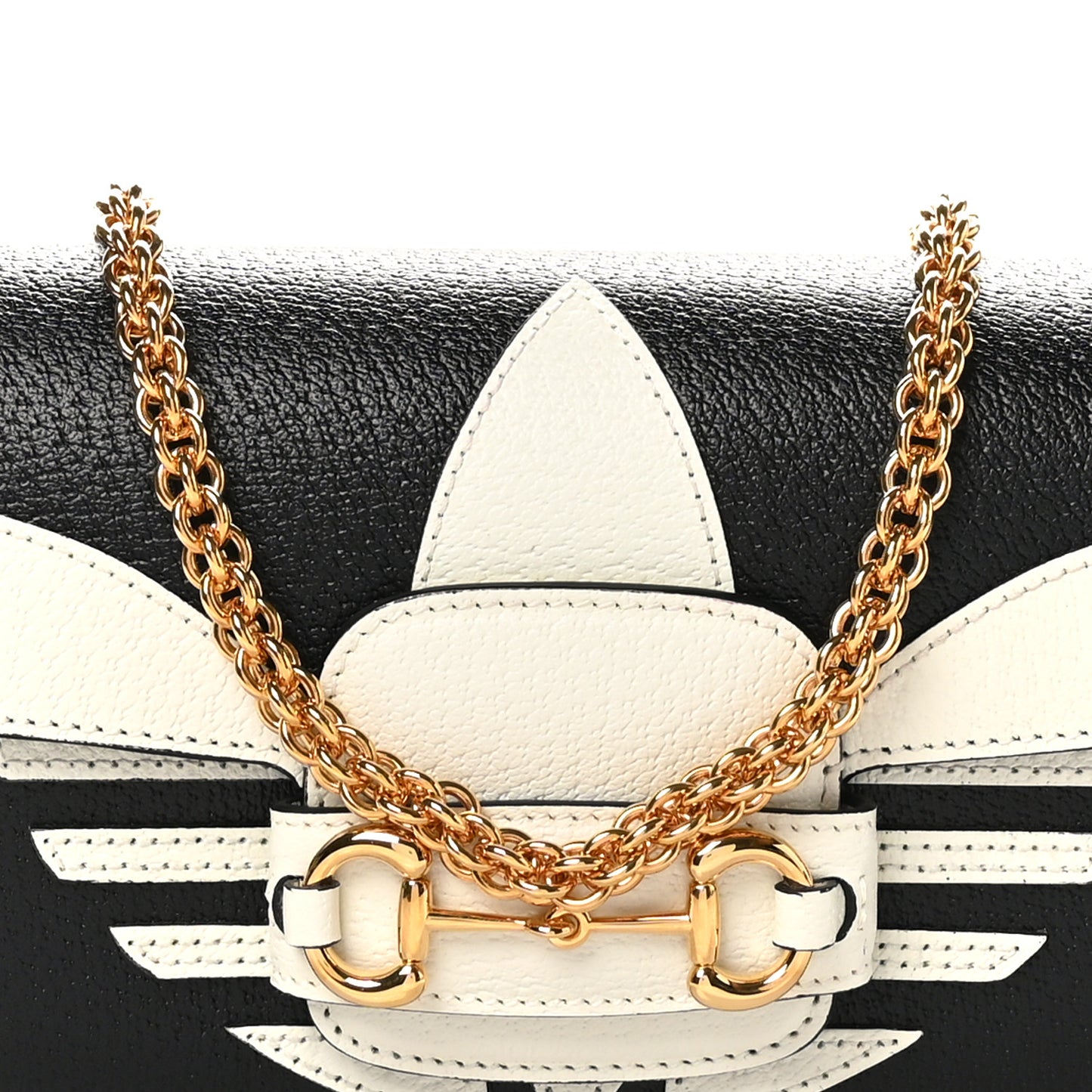 X ADIDAS Textured Dollar Calfskin Web Small Trefoil Horsebit 1955 Shoulder Bag Black Off White